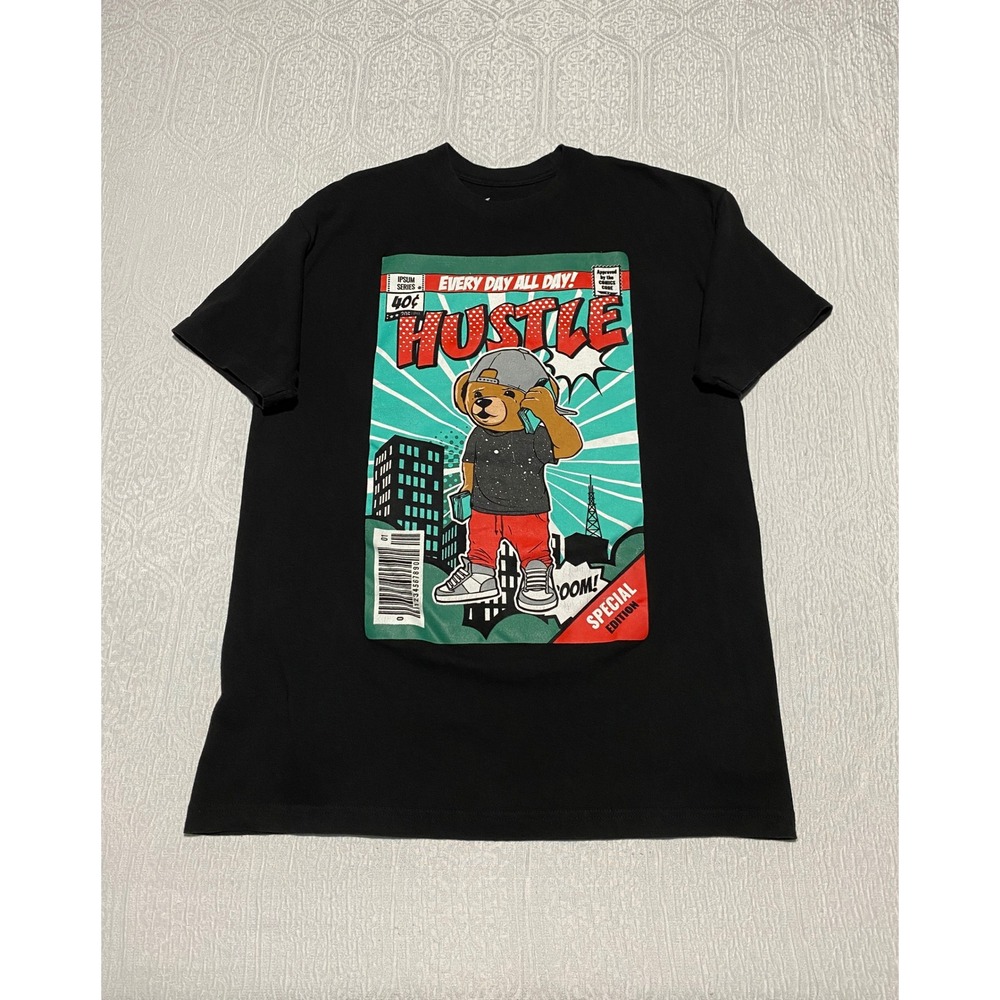 Vibes Hustle Every Day All Day‎ Graphic Tee T Shirt Men's Size 2XL Cartoon Bear